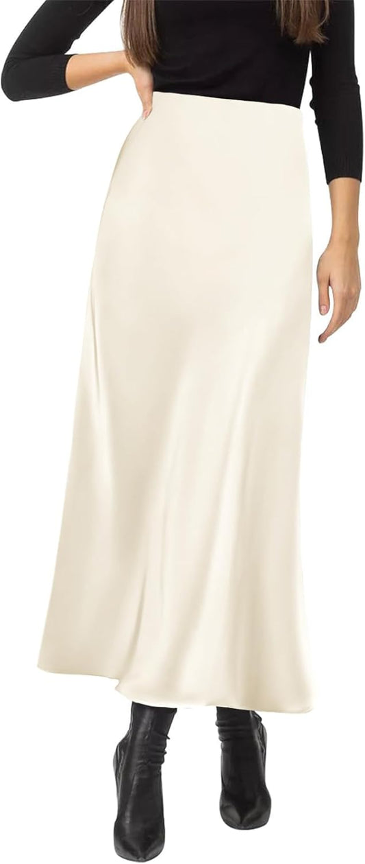 Women's Satin Silky High Waist Maxi Skirt for Elegant Style