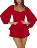 LYANER Women's Lantern Sleeve Ruffle Tie Mini Jumpsuit - Chic Fit is