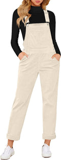 Womens Corduroy Overalls Jumpsuit with Adjustable Straps - Ankle