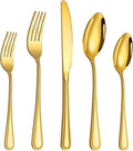 40 Pcs Gold Silverware Set for 8 with Striped Handle Design - Elegant
