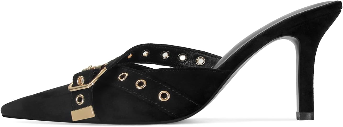 Dsevht Black Kitten Heels for Women with Vintage Bow Design