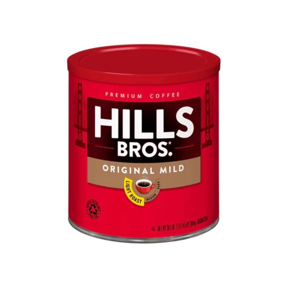 Hills Bros Original Mild Ground Coffee for Smooth Flavor