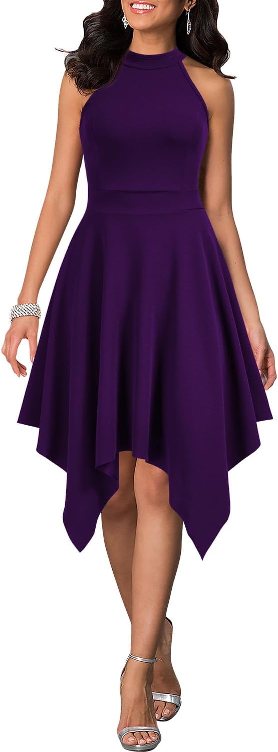 WOOSEA Women's Sleeveless Halter Neck Formal Dress for Parties