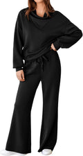 Women's 2 Piece Lounge Set Mock Neck Sweatshirt with Wide Leg Pants