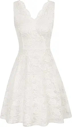 GRACE KARIN Women V-Neck Lace Sleeveless Swing A-Line Dresses