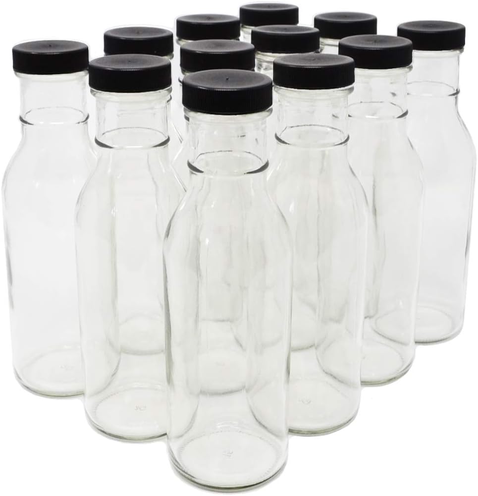 Clear Glass Beverage Bottles - Perfect for Juices and Sauces