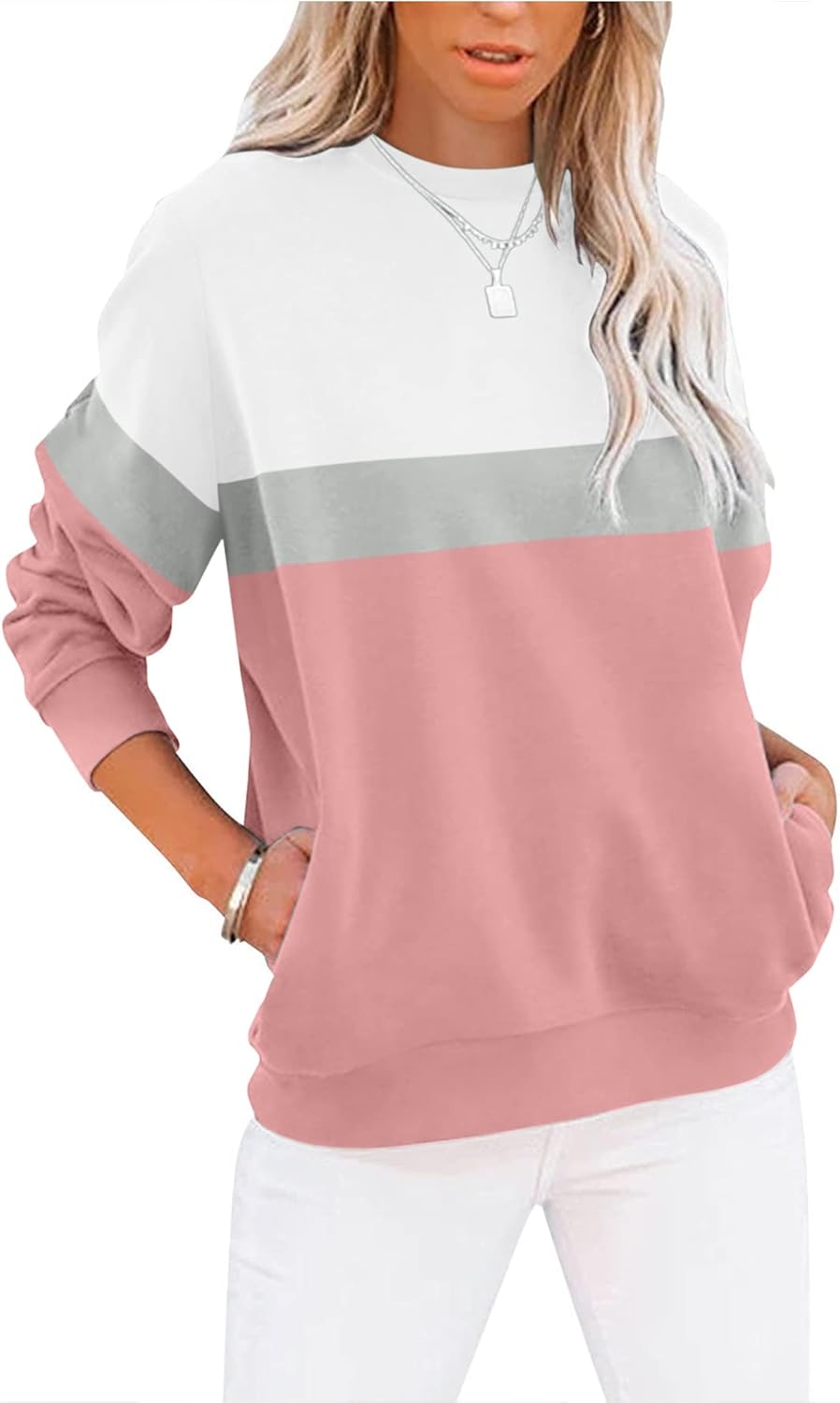 TICTICMIMI Women's Casual Long Sleeve Color Block Sweatshirts