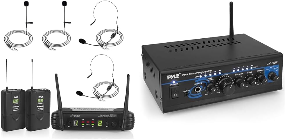 Pyle Wireless Microphone System with Headset and Lavalier Mics