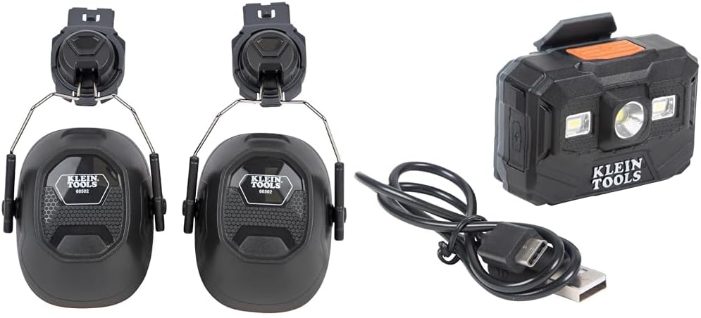 Klein Tools Earmuffs and Rechargeable Headlamp for Hard Hats