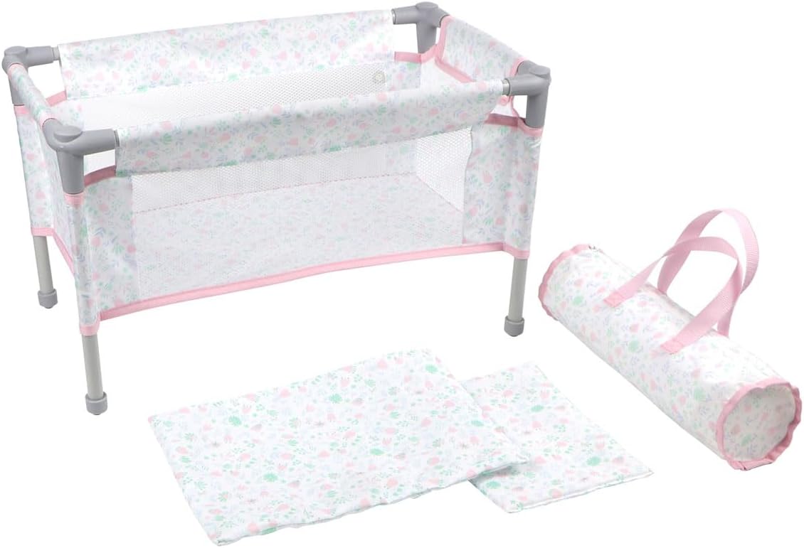 Portable Pink Floral Doll Crib | Travel Playpen Set | Ages 3+