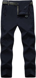 Men's Lightweight Hiking Pants with Belt and 5 Zip Pockets - Quick Dry