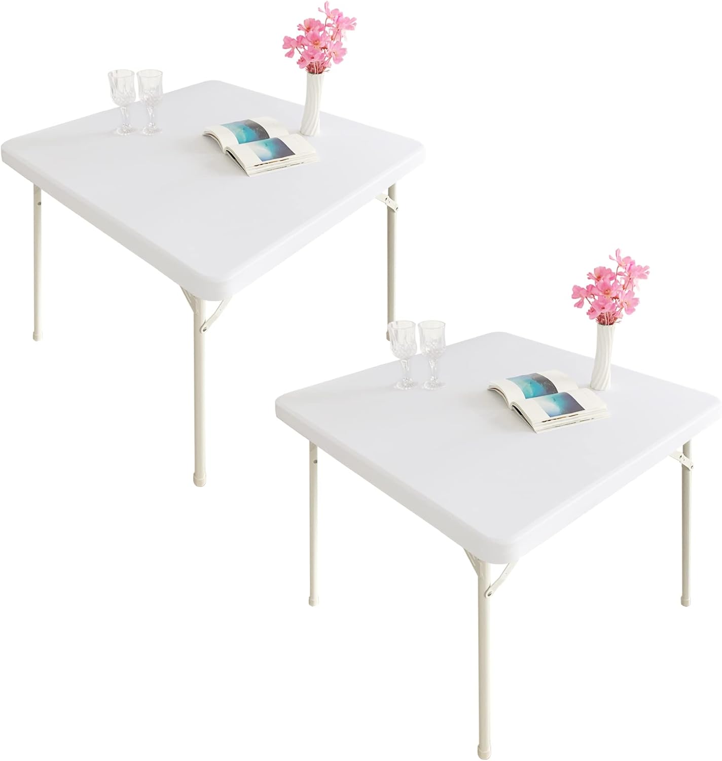 Monibana 2 Pack White Spandex Table Covers - 34x34 Inch