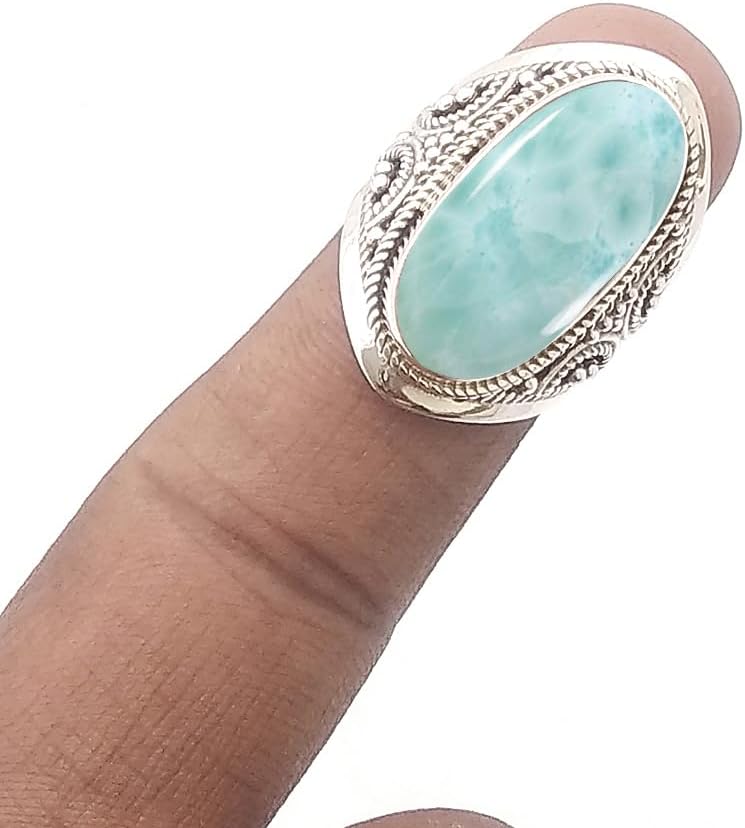 Solid 925 Sterling Silver Rings with Larimar for Women & Girls