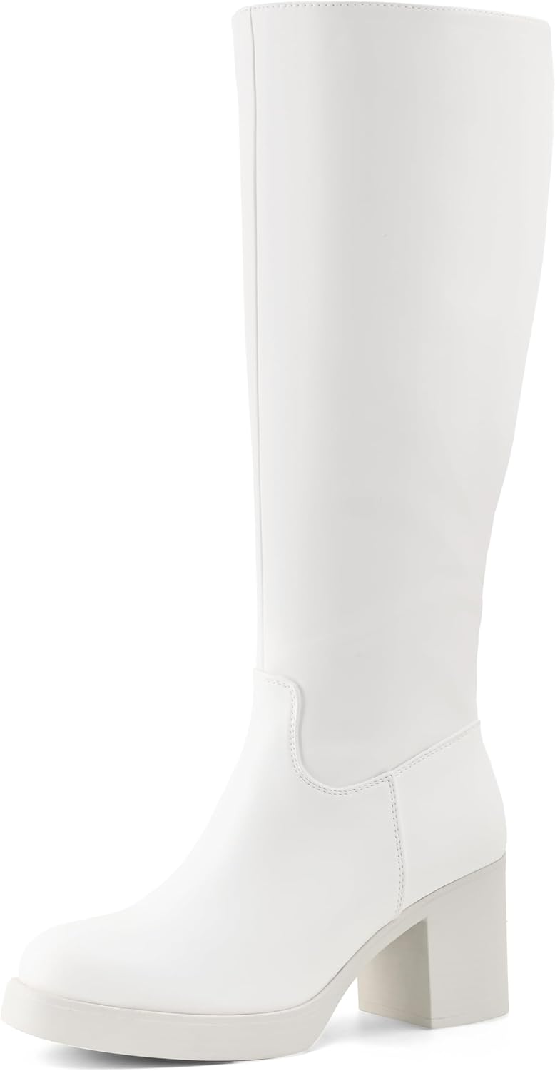 Shoe'N Tale Platform Knee High Boots for Women with Chunky Heel