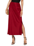 Women's Satin High Waisted Side Split Maxi Skirt - Flowy Silk Look but