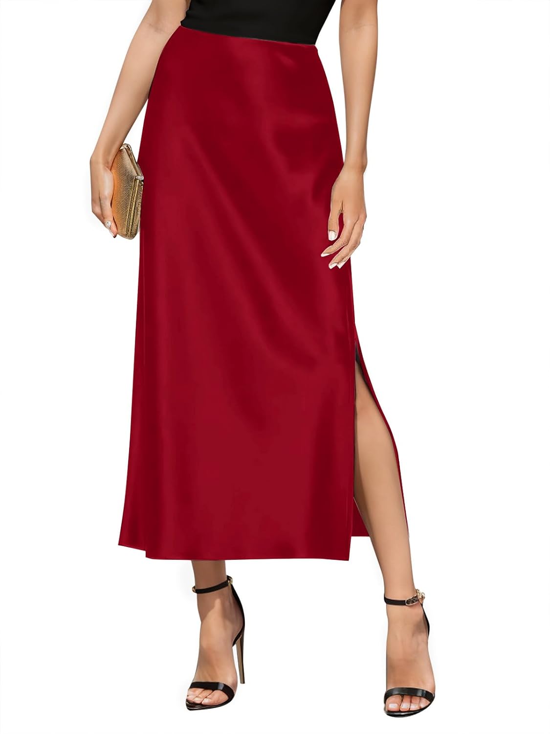 Women's Satin High Waisted Side Split Maxi Skirt for Style