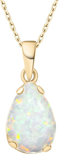 14K Gold Plated Gemstone Necklace for Women - Dainty Teardrop Opal