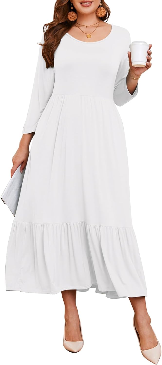 LARACE 3/4 Sleeve Dresses for Women Plus Size with Pockets