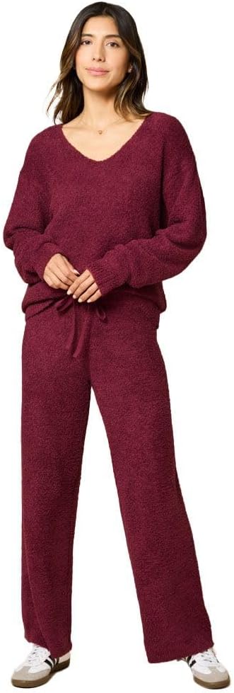 Cozy Marshmallow V Neck Lounge Set for Women - 2 Piece Loungewear