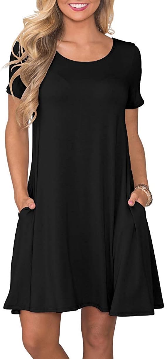 WNEEDU Women's Summer Casual T Shirt Dresses with Pockets
