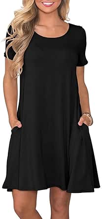 WNEEDU Women's Summer Casual T Shirt Dresses with Pockets