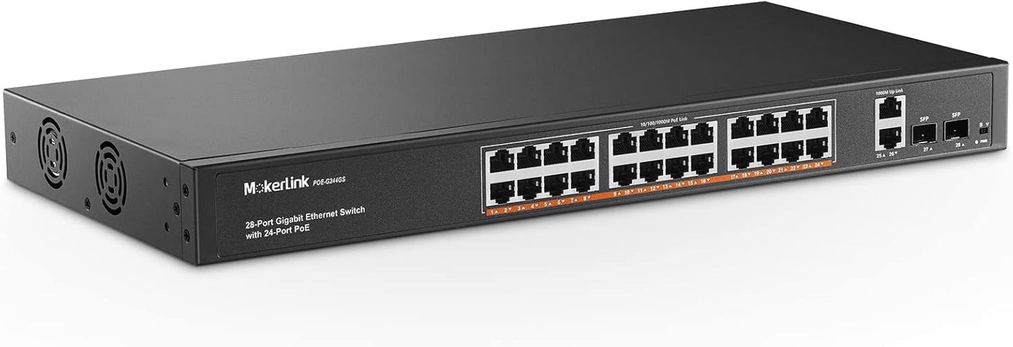 MokerLink 24 Port Gigabit PoE Switch for High-Speed Networking