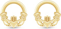Celtic Claddagh Love Heart Stud Earrings in 14k Gold Over Silver