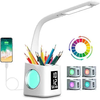 wanjiaone Study Desk Lamp with USB Charging Port and Color Night Light