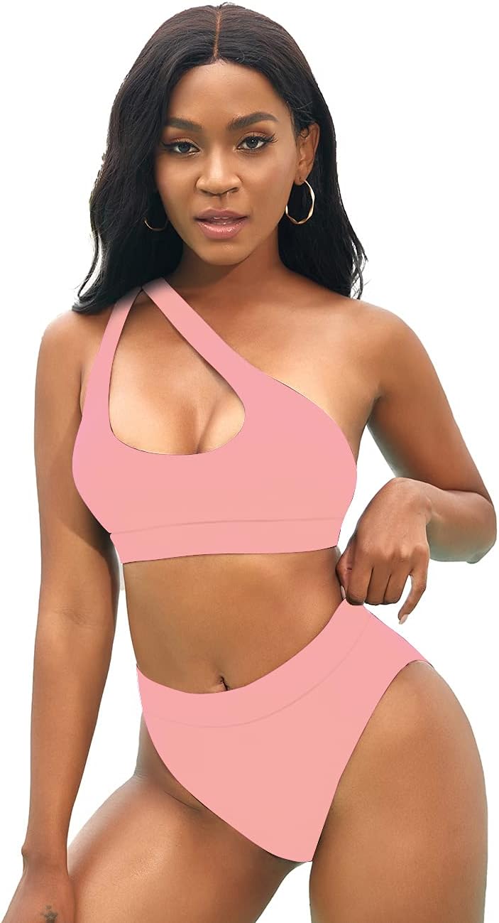 One Shoulder Cutout Bikini Set for Women High Waisted Bottom
