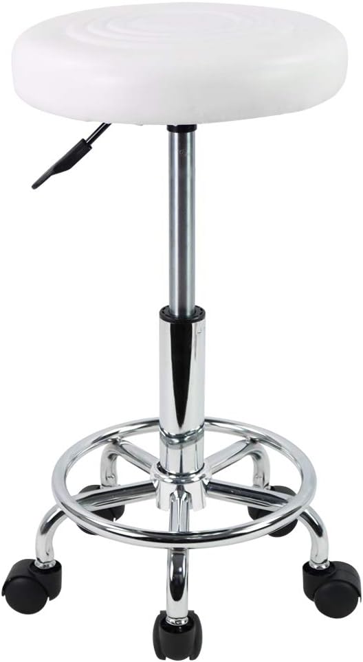 KKTONER PU Leather Modern Round Rolling Stool with Footrest