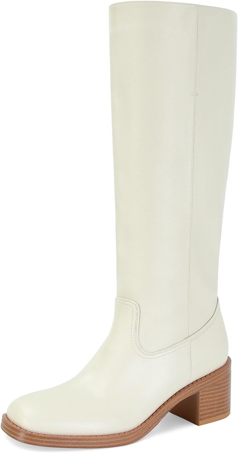 Womens Banana Knee High Boots Comfortable Campus Block Heel