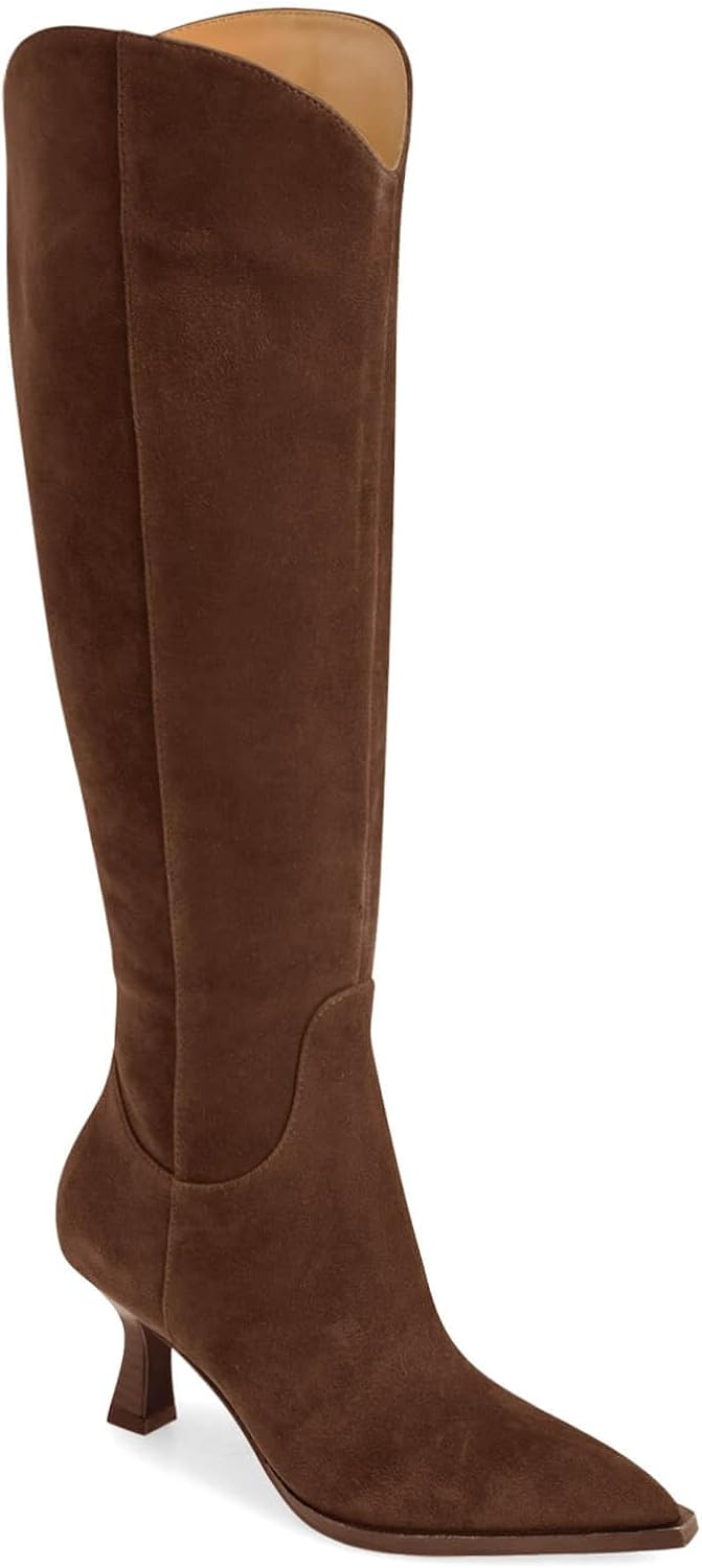 Coutgo Womens Knee High Boots with Kitten Heel for Fall Style