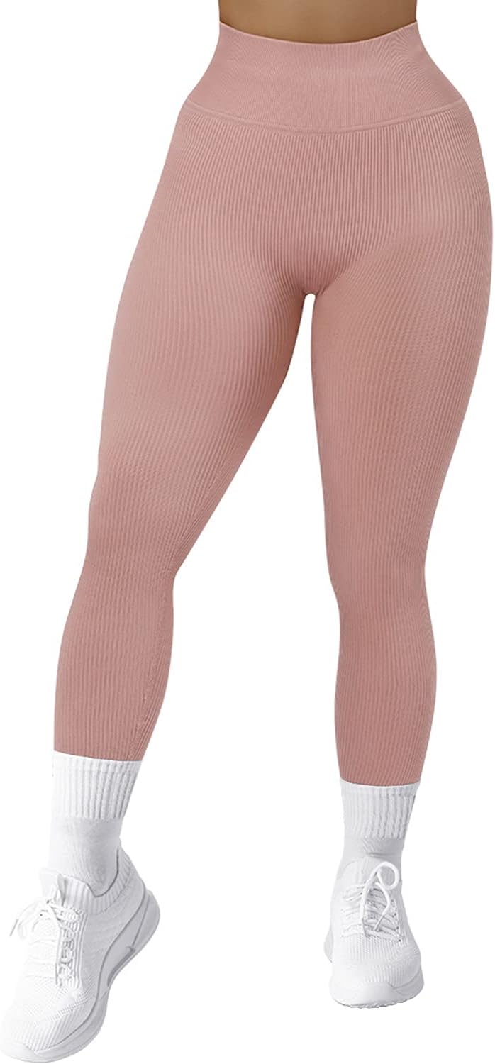 Ribbed Seamless Leggings for Women - High Waisted Yoga Pants
