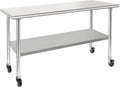 Stainless Steel Table 24 x 60 in with Wheels - Heavy Duty Prep Table