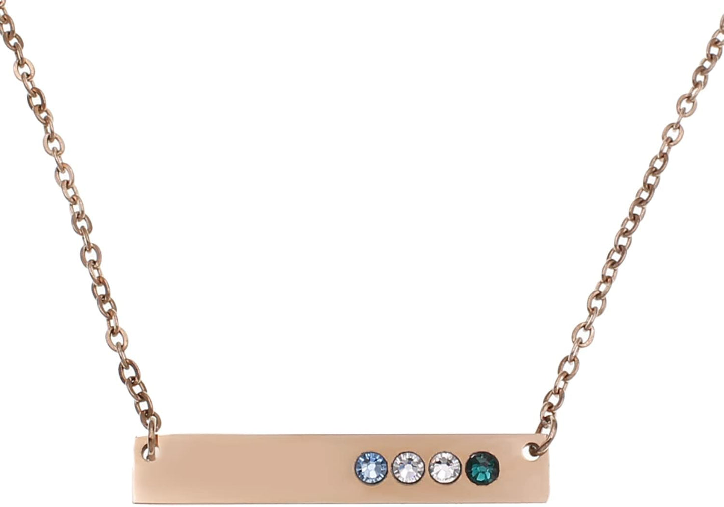 Skinny Horizontal Rose Gold Bar Necklace with Birthstones Gift
