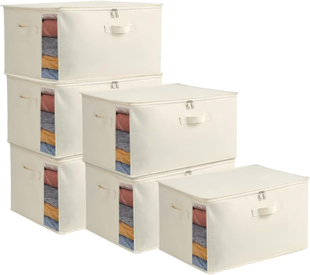 6-Pack Large Canvas Comforter Storage Bags for Closet Organizer