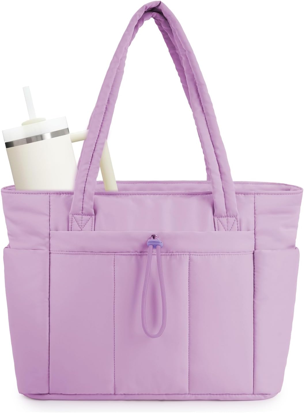 Wandering Nature Puffer Tote Bag with Cup Holder for Travel