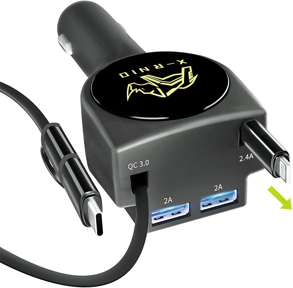 Fast Charge Car Charger with Retractable Cables - X-Rnio