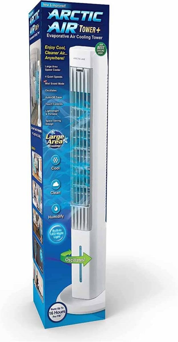 Arctic Air Tower+ Evaporative Cooler - Quietly Cools Any Room