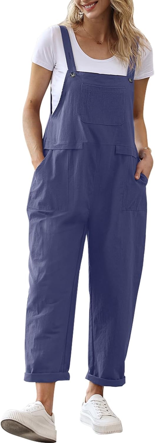 YESNO Women Long Casual Loose Bib Pants for Summer Style