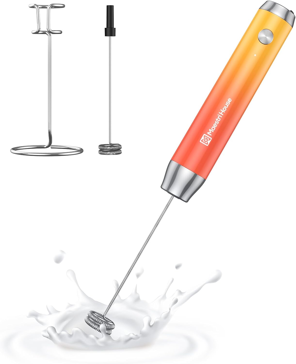 Maestri House Rechargeable Milk Frother: Waterproof Stainless Steel Whisk