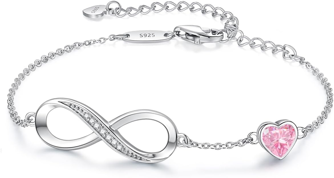 CDE Infinity Heart Birthstone Charm Link Bracelet for Women
