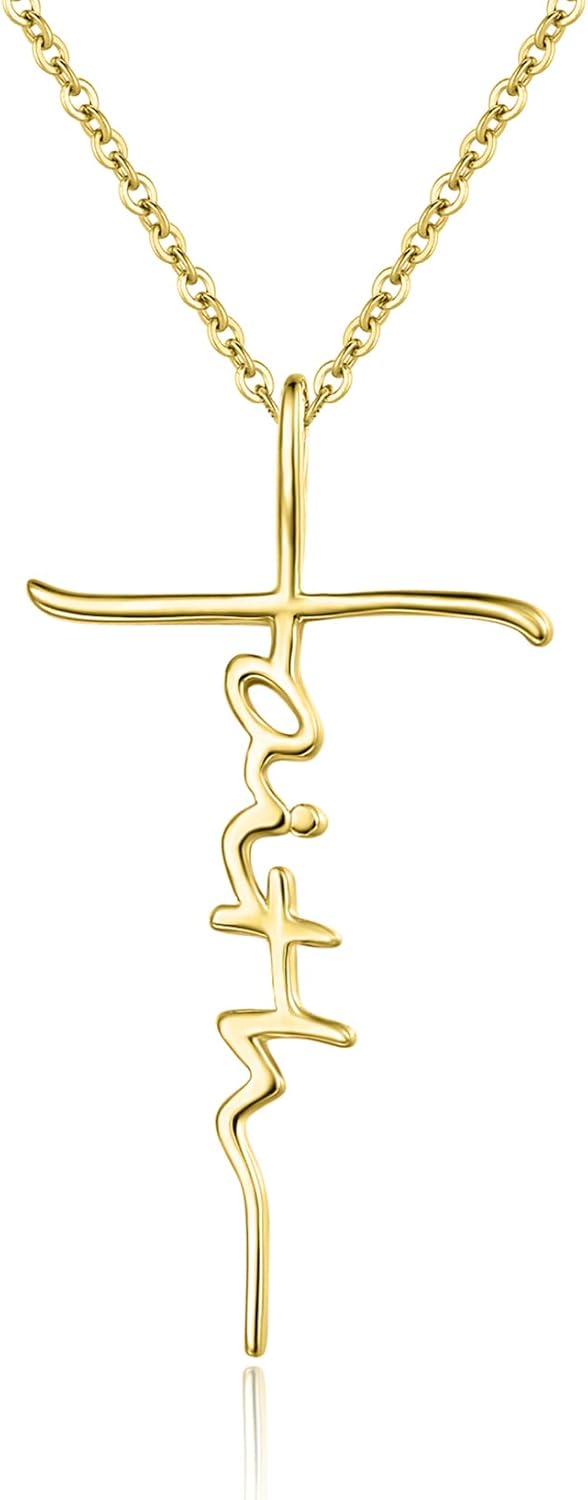 PRAYMOS Faith Cross Necklace for Women - 925 Sterling Silver