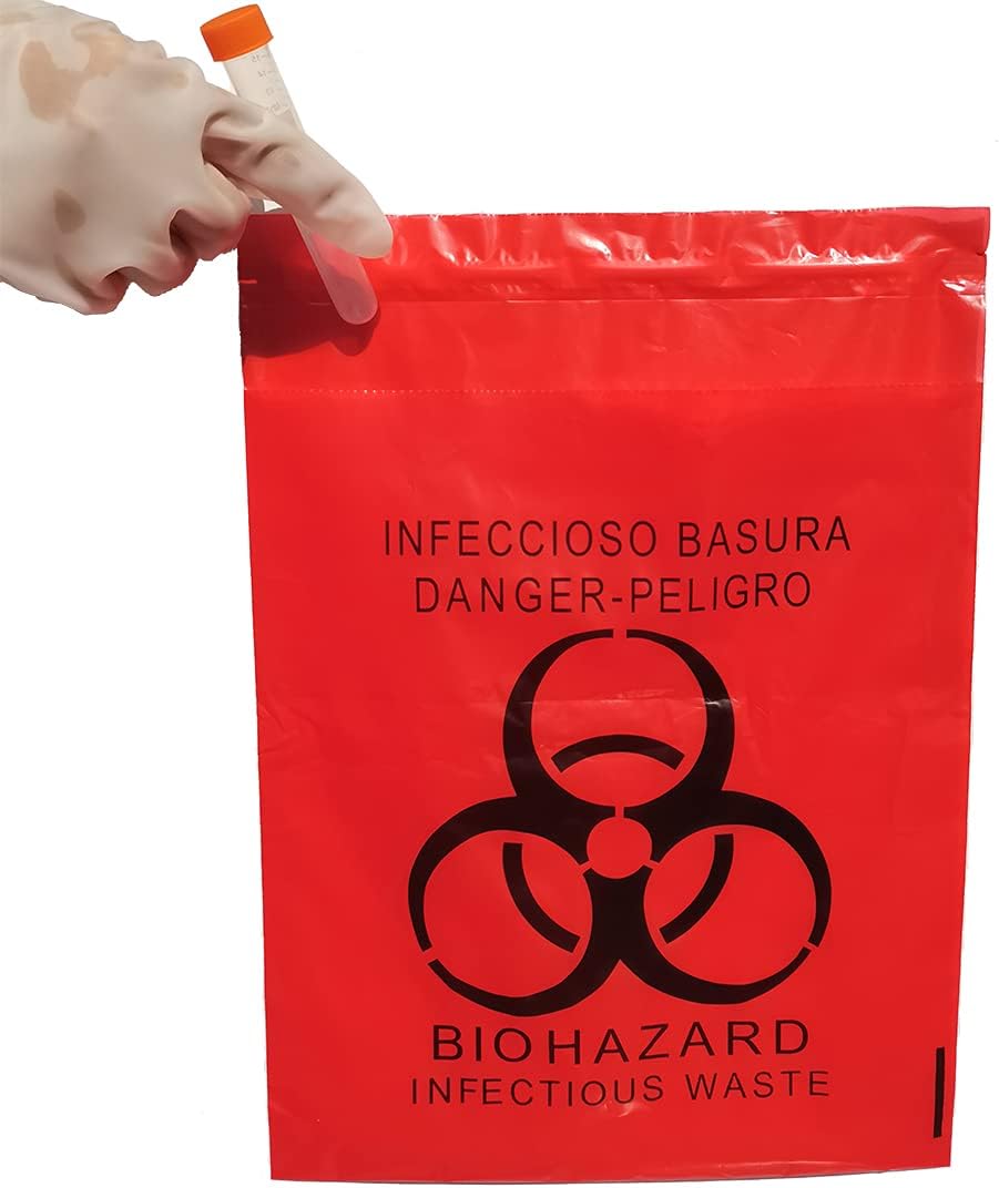 200pcs 9x13in Biohazard Infectious Waste Bags for Medical Use