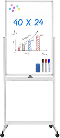 Magnetic Mobile White Board 40 x 24 - Double-Sided Rolling Whiteboard