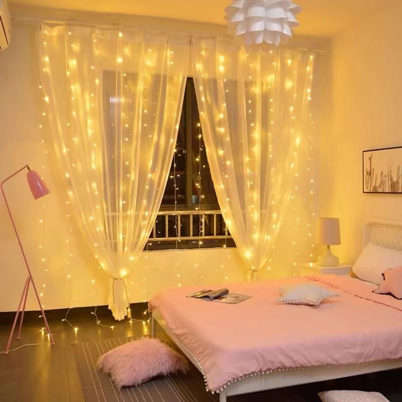 300 LED Warm White Curtain Lights - Party, Wedding, Christmas - 8 Modes!