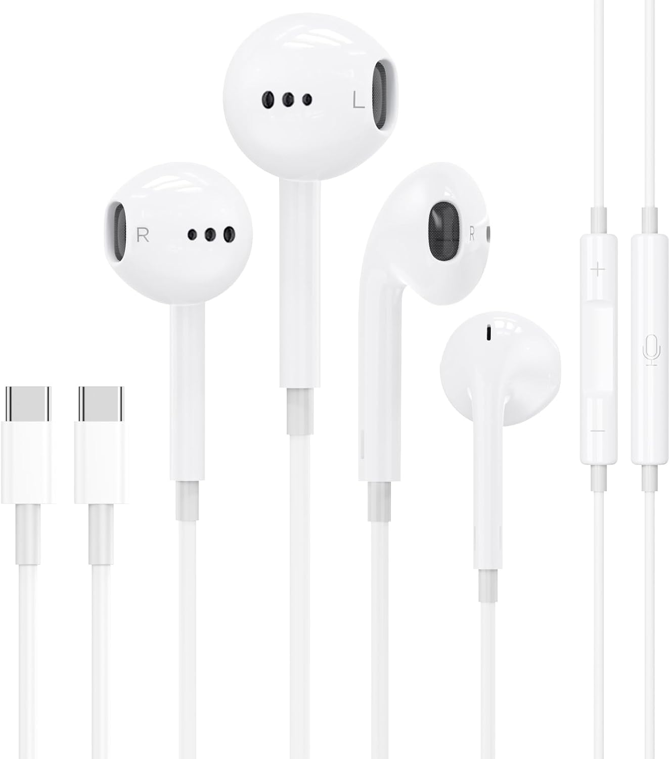 Zenacolor USB-C Earbuds: Noise Cancelling, Dual Pack, Mic & Remote - iPhone 16/15, Galaxy S23/S22