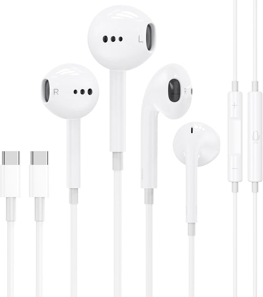 Zenacolor USB-C Earbuds: Noise Cancelling, Dual Pack, Mic & Remote - iPhone 16/15, Galaxy S23/S22
