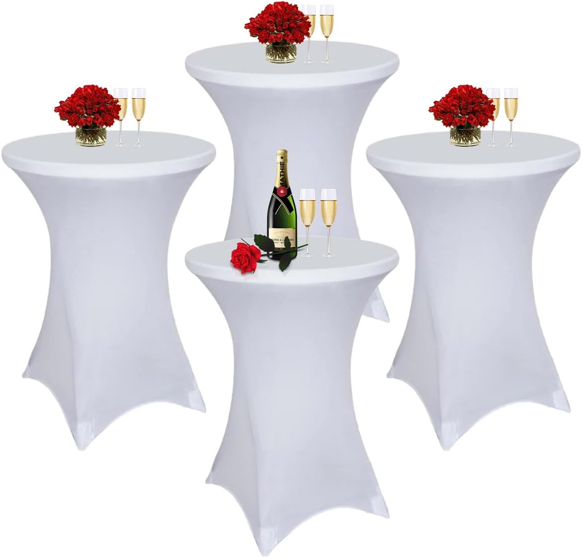 Spandex Stretch Cocktail Table Covers - Set of 4, White