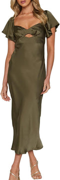 Summer Satin Flutter Sleeve Wedding Guest Dress Sweetheart